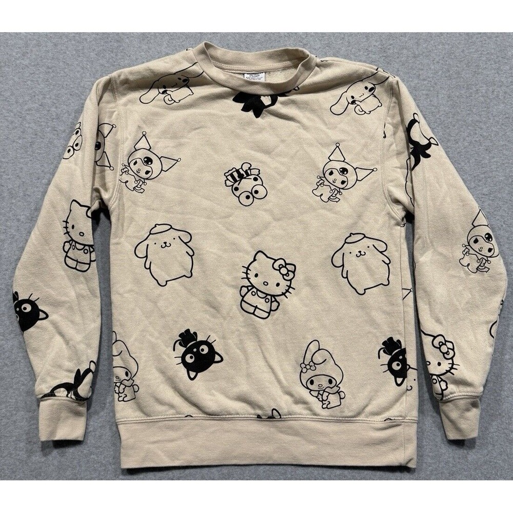 Sanrio Hello Kitty & Friends Beige & Black Crewneck Sweatshirt Sz XS Bioworld
